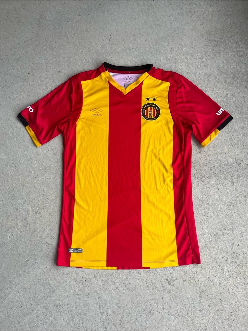 Umbro Yellow and Red Vertical Stripe Football Shirt